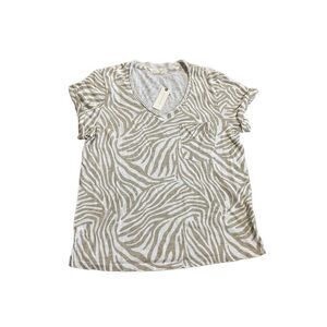 Anthropologie T.La Zebra Print Pocket V-Neck Short Sleeve Tee Shirt NWT XL